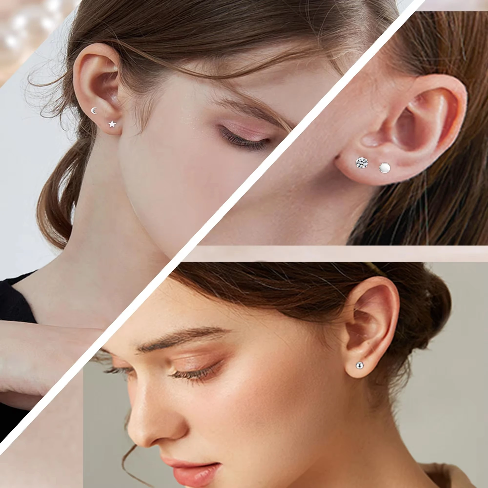 Earings Studs for Sensitive Ears  Flatback Earrings Moon Star Ball CZ 20G  Cartilage Earrings Hypoallergenic Flat Back Earrings