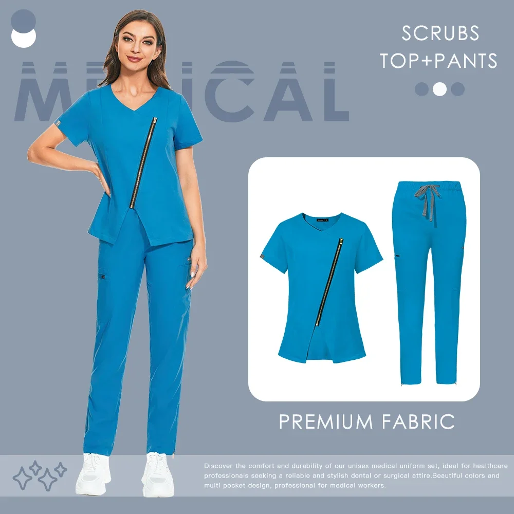 ชุดยูนิฟอร์มพยาบาลสำหรับผู้หญิง ชุดทำงานดูแลสัตว์เลี้ยง ผ้ากันยับ ชุดสครับแบบซักได้ เสื้อผ้าสำหรับโรงพยาบาล ร้านขายยา อุปกรณ์เสริมสำหรับทันตกรรม