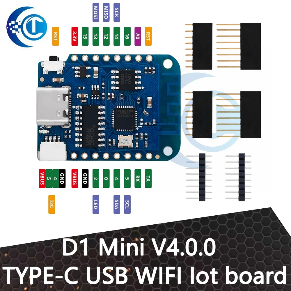 WEMOS D1 Mini V4.0.0 TYPE-C USB WIFI Internet of Things Board based ESP8266 4MB MicroPython Nodemcu Arduino Compatible