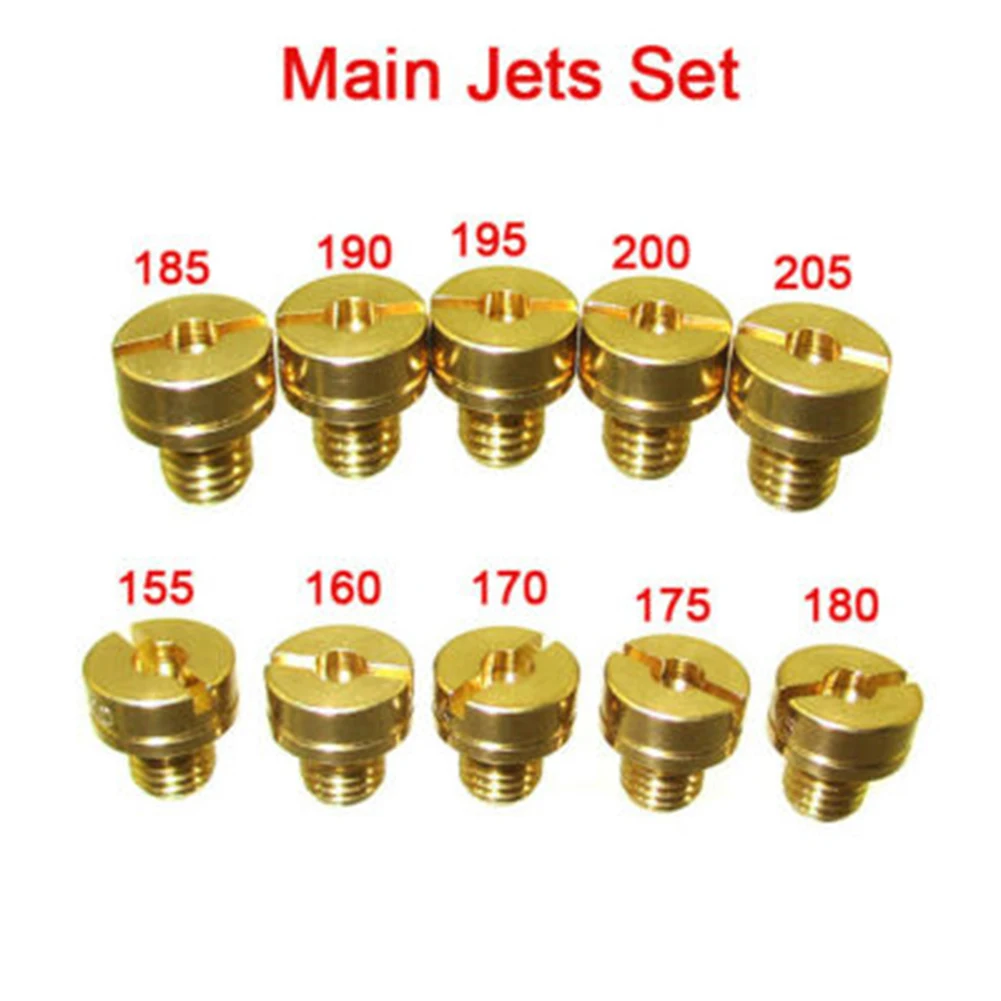 10pcs Large Round Carb Main Jets For Mikuni Carburetor 155 160 170 175 180 185 190 195 200 205 Thread Length 5mm For Pilot Jet