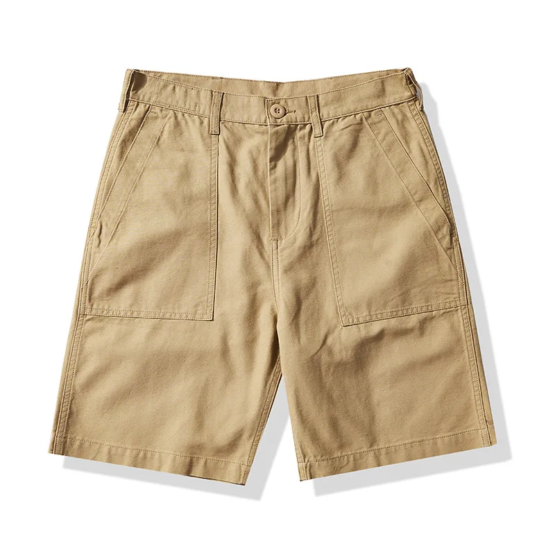 Short cargo en sergé tissé rétro américain pour hommes, mode masculine, style militaire, 100% coton lavé, pantalon droit décontracté à 5 points, été, nouveau