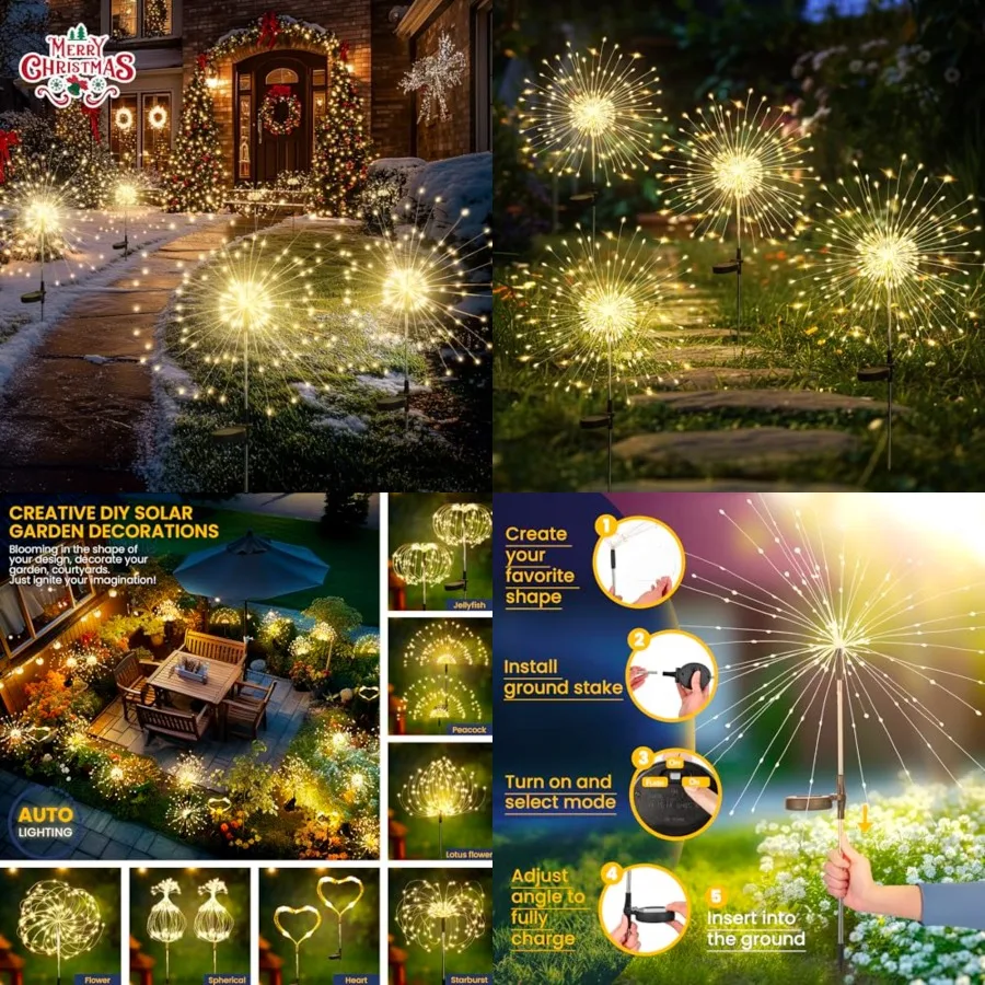 

Garden Decor Outdoor Lights LED, Solar Garden Lights Outside Fairy Firework Decorative, Solar Powered for Yard Pathway Flowerbe