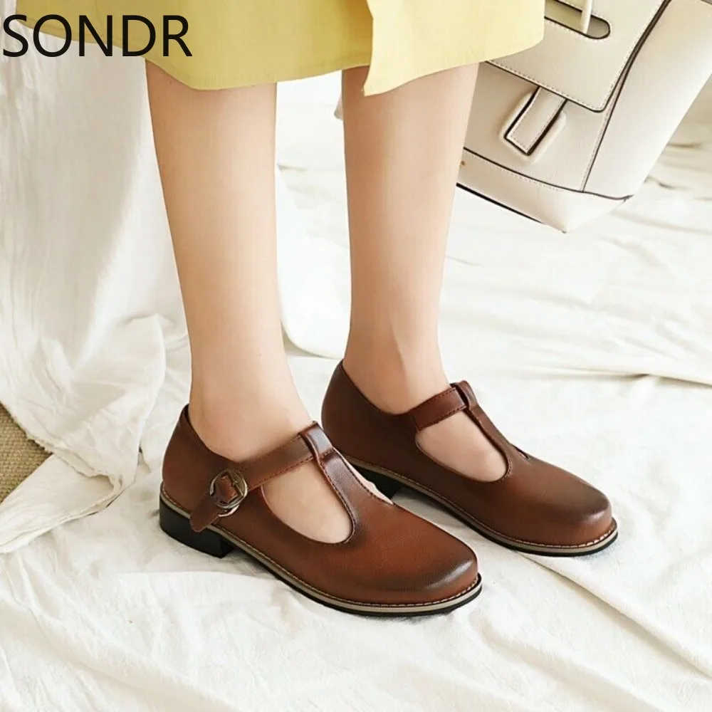 Women Round Toe t Strap Retro Lolita Flat Pump Casual Pu Leather School JK Shoes