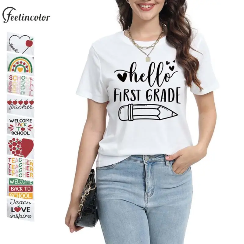 

New Summer Women T-Shirt Hello First Grade Graphic Tee Tops Back To School Teacher T-Shirts Female White Oversized Clothing