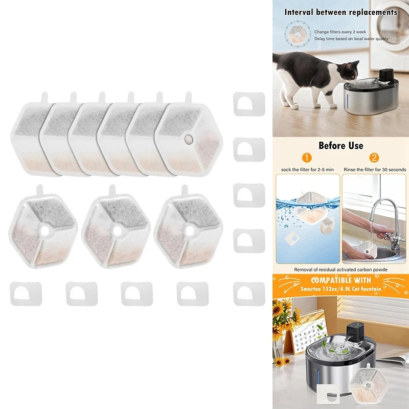 

Filter & Sponges For Smartoo 152Oz/4.5L Wireless Cat Water Fountain Quadruple Filtration Cat Fountain Filter Replacement