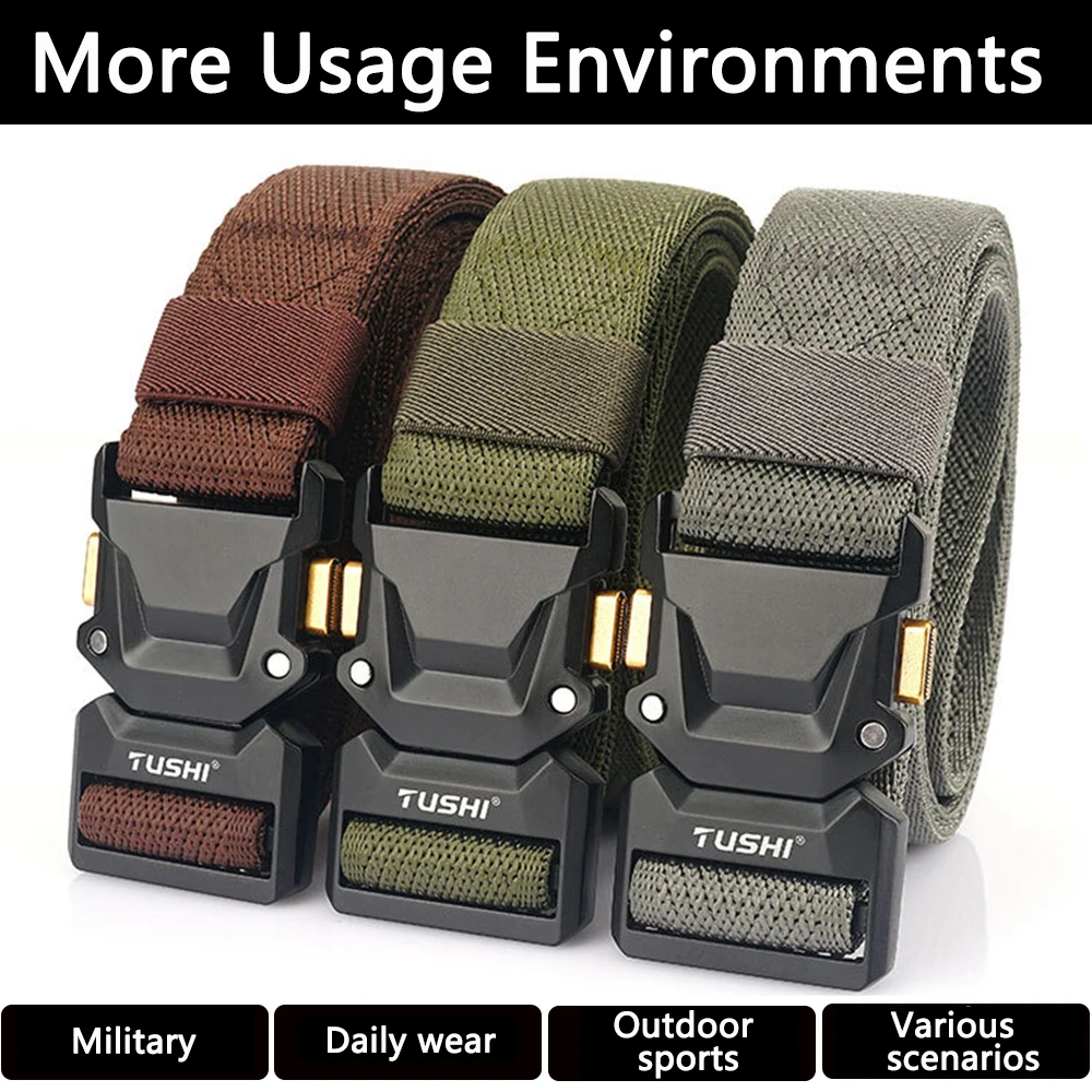 TUSHI New Tactical Belt Quick Release Outdoor Military Belt Soft Real Nylon Sports Accessories Men And Women Black Elastic Belt