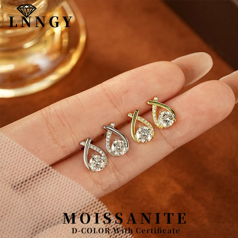Lnngy 925 Sterling Silver Cross Shape Stud Earrings Certified  5MM Round Cut Moissanite Earring for Women Fishtail Ear Jewelry