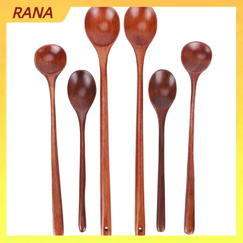

RANA 6 Pieces Wooden Spoons Kitchen Serving Long Handle Soup Spoons Cooking Tasting Spoons For Eating Mixing Stirring
