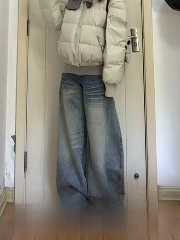 

Большие размеры, американские потертые широкие джинсы в стиле ретро, женские свободные джинсовые брюки прямого кроя, осень-зима, новые брюки для поездок на работу...