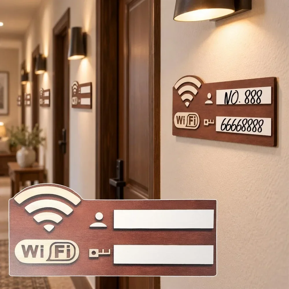 Wooden WiFi Password Sign Vintage Wall-Mounted Wireless Network Indicator Plaque Multi-Purpose Home Office Hotel Decor Accessory