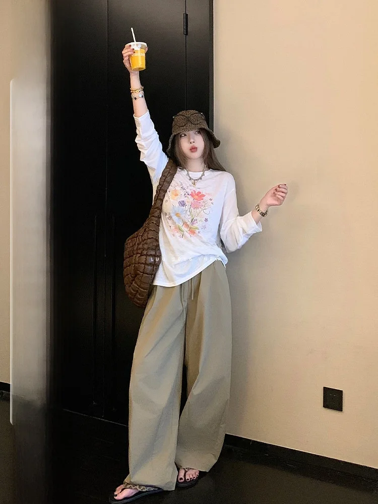 

Свободные широкие повседневные брюки для женщин, весна-лето, длинные, с дизайном «фонарик», эластичным поясом и поясом-ремнем, свободного кроя