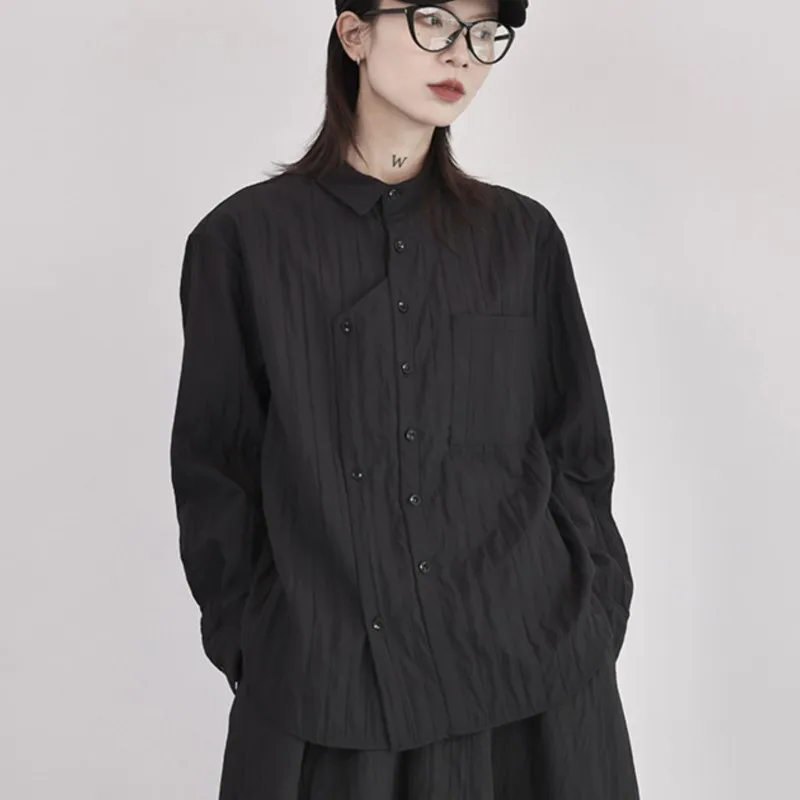 

Johnature, осень 2023, новая повседневная модная рубашка с нерегулярной текстурой пуговиц, дизайнерская рубашка, женские простые свободные рубашки с тиснением