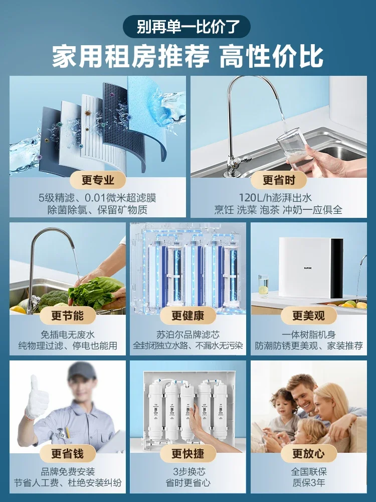 Sistema di filtraggio dell'acqua potabile diretto elettrico con ultrafiltrazione del prefiltro per il sottolavello della cucina domestica