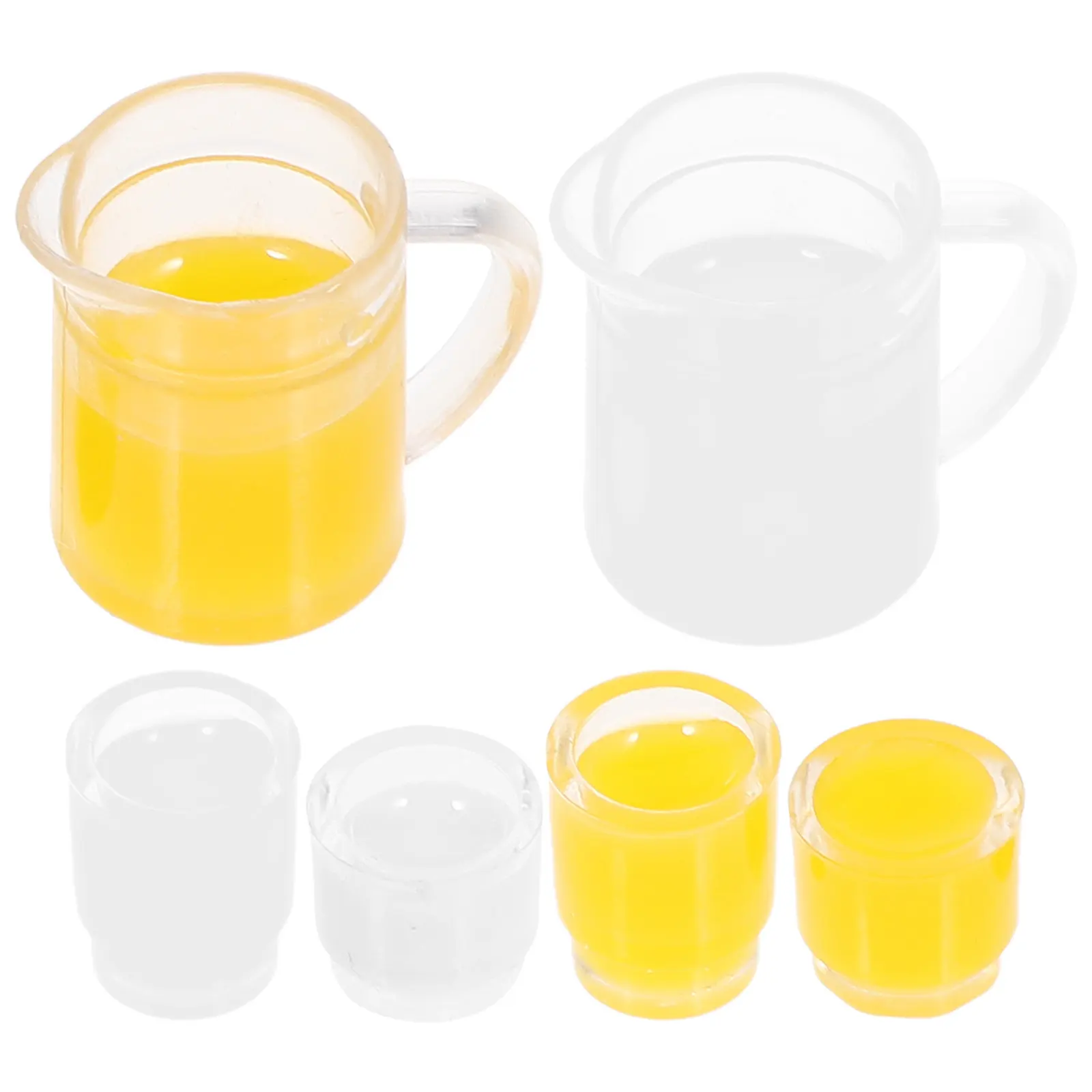 

2Sets Mini Milk Orange Juice Decorative Set Realistic Mini Kettle Cup Scene Prop for Dollhouse Kitchen Restaurant Miniature