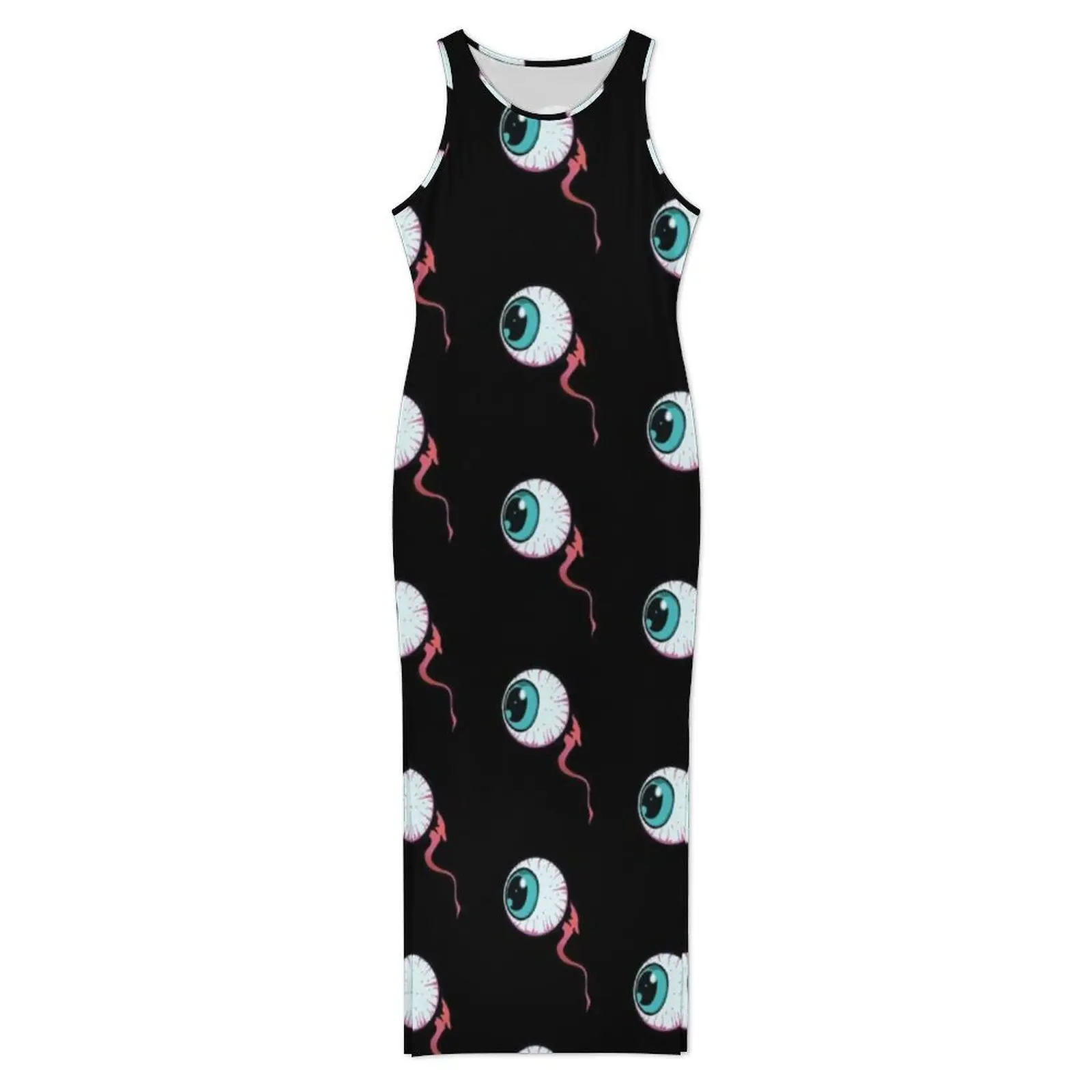 レディースボディコンドレススリムセクシーなブルー不気味な目マキシドレス夏血まみれの目玉デザインノースリーブストリートドレスビッグサイズ