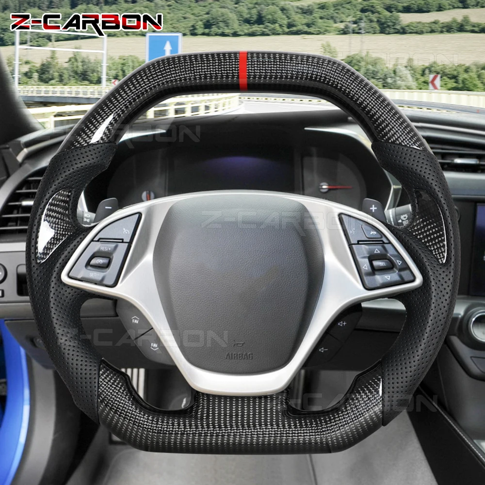

For Chevrolet Corvette C7 z06 zr1 2014 2015 2016 2017 2018 2019 Real Carbon Fiber Steering Wheel Customized Wheel Flat Top