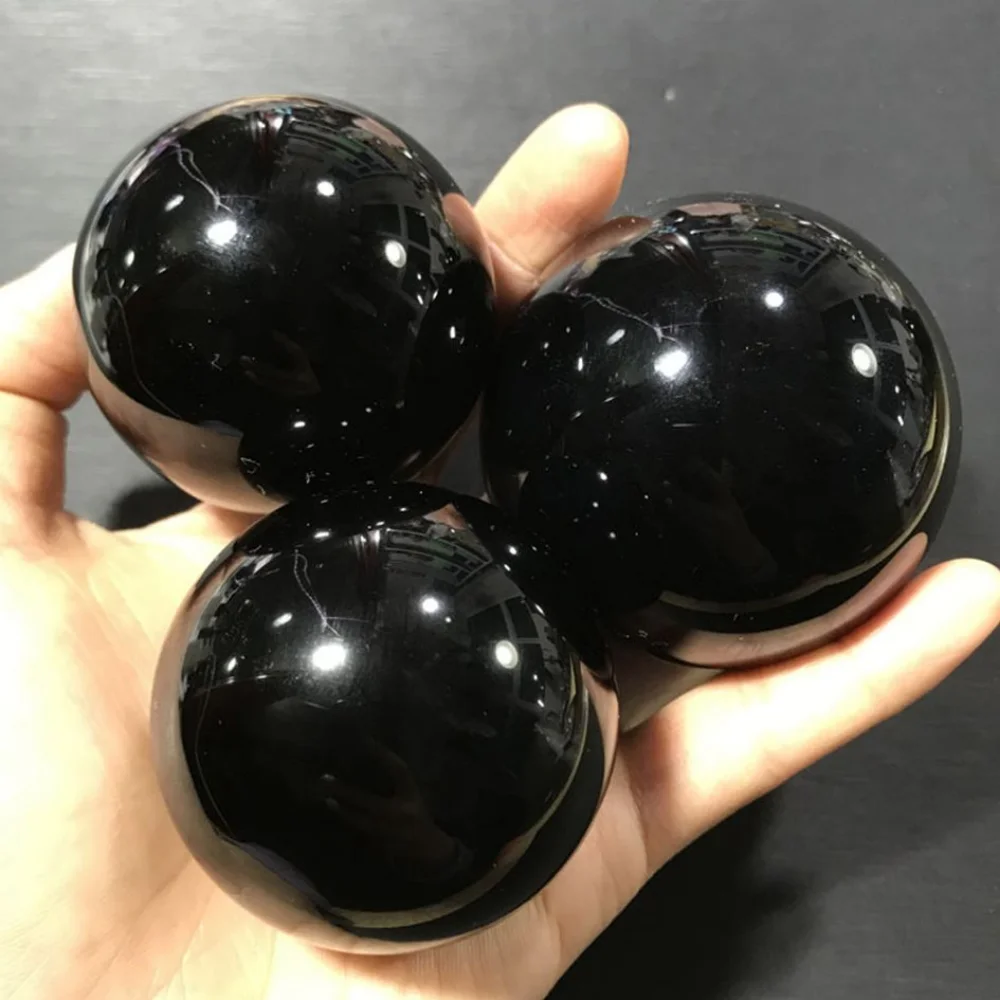 Esfera de obsidiana negra, bola mágica de cristal curativo, Reiki, piedra de roca, Feng Shui, brujería, esfera de piedras preciosas, decoración de habitación, regalo sin Base