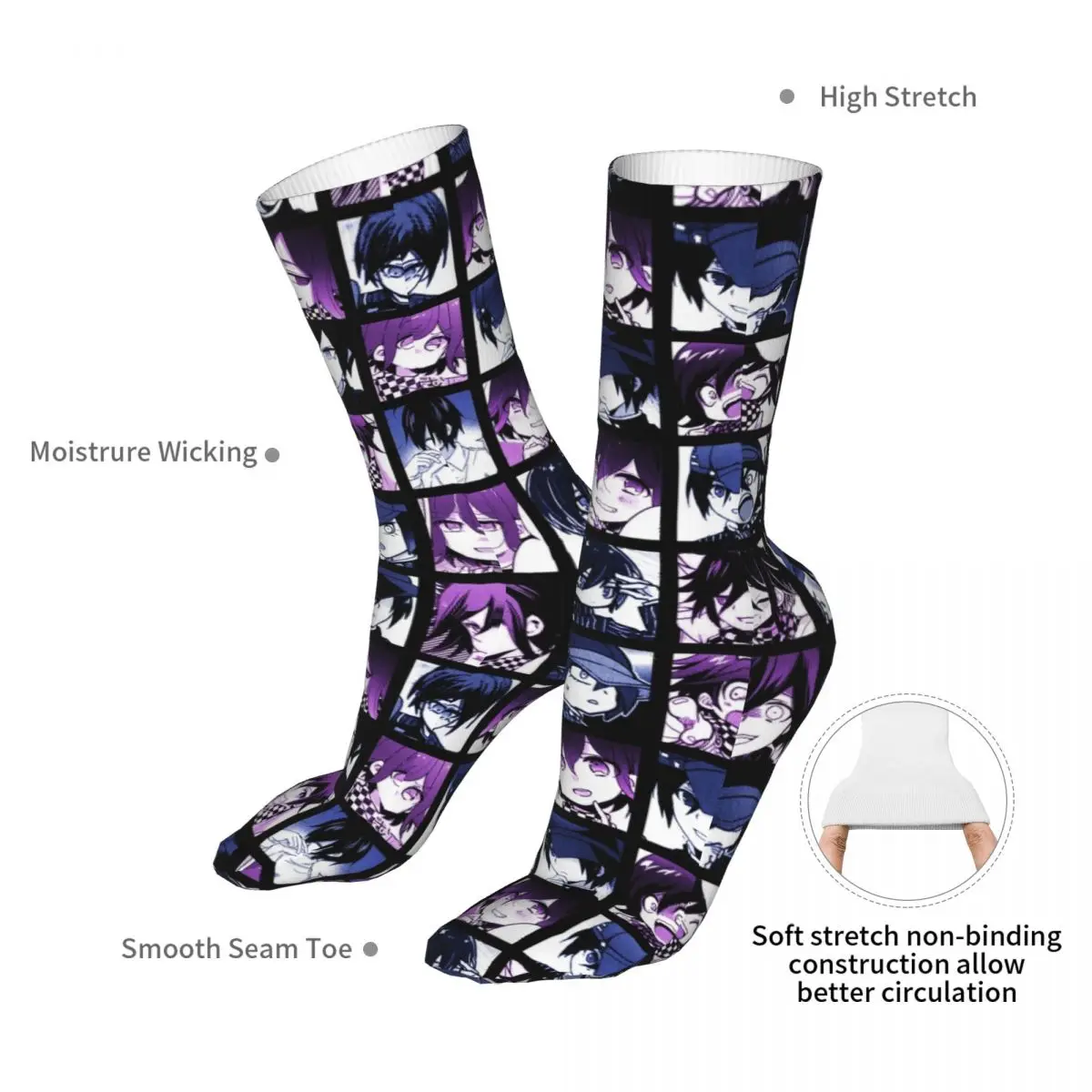 Fashion Socks Men\'s Women\'s Harajuku Shuichi Kokichi Manga Socks Danganronpa Anime Sport Socks Spring Summer Autumn Winter