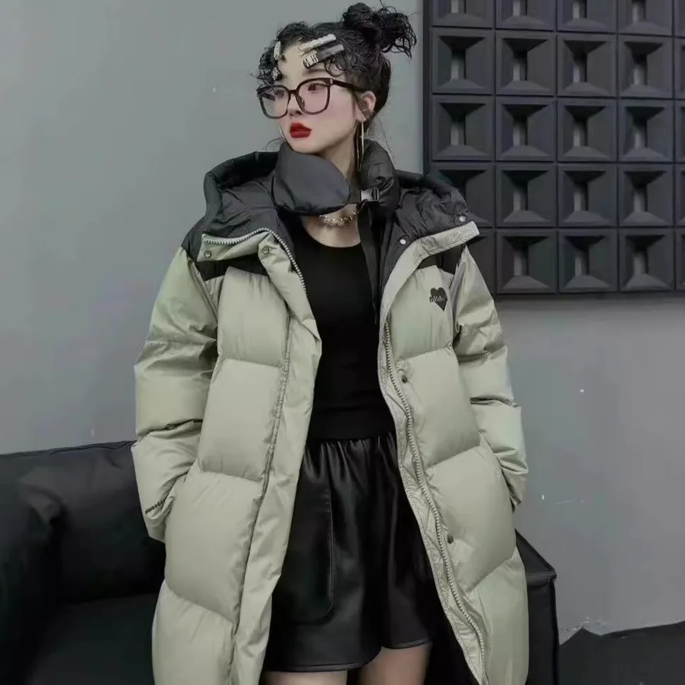 Women Long Down Coats Winter New Korean Style Hooded Patchwork Duck Down Jacket Woman  куртка женская с капюшоном JK-158