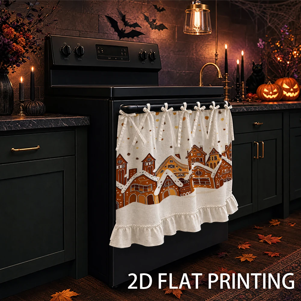 1PC kitchen stove curtain-cabinet curtain-apron. Printed with gingerbread house design. Perfect for Christmas decorations.