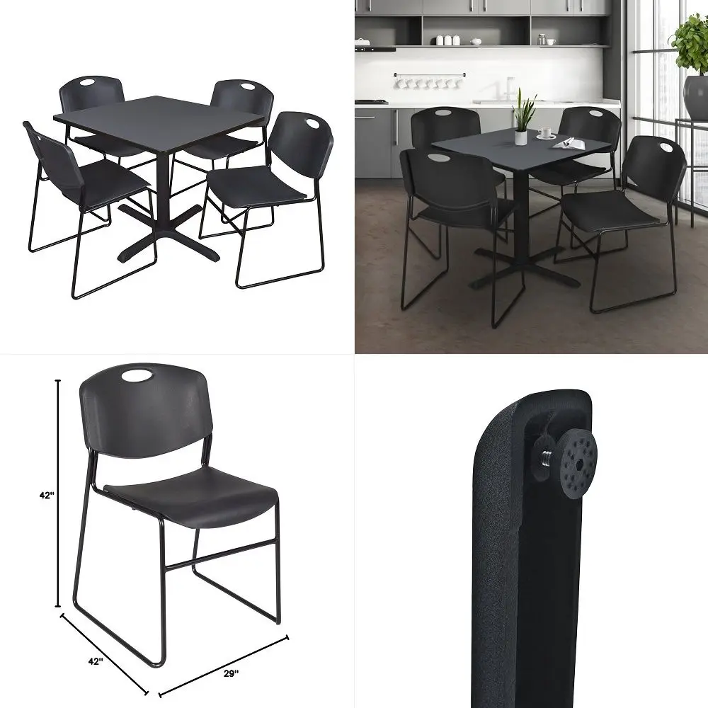 

Cain 42 in. Square XBase Breakroom Table Grey amp 4 Zeng Stack Chairs Black