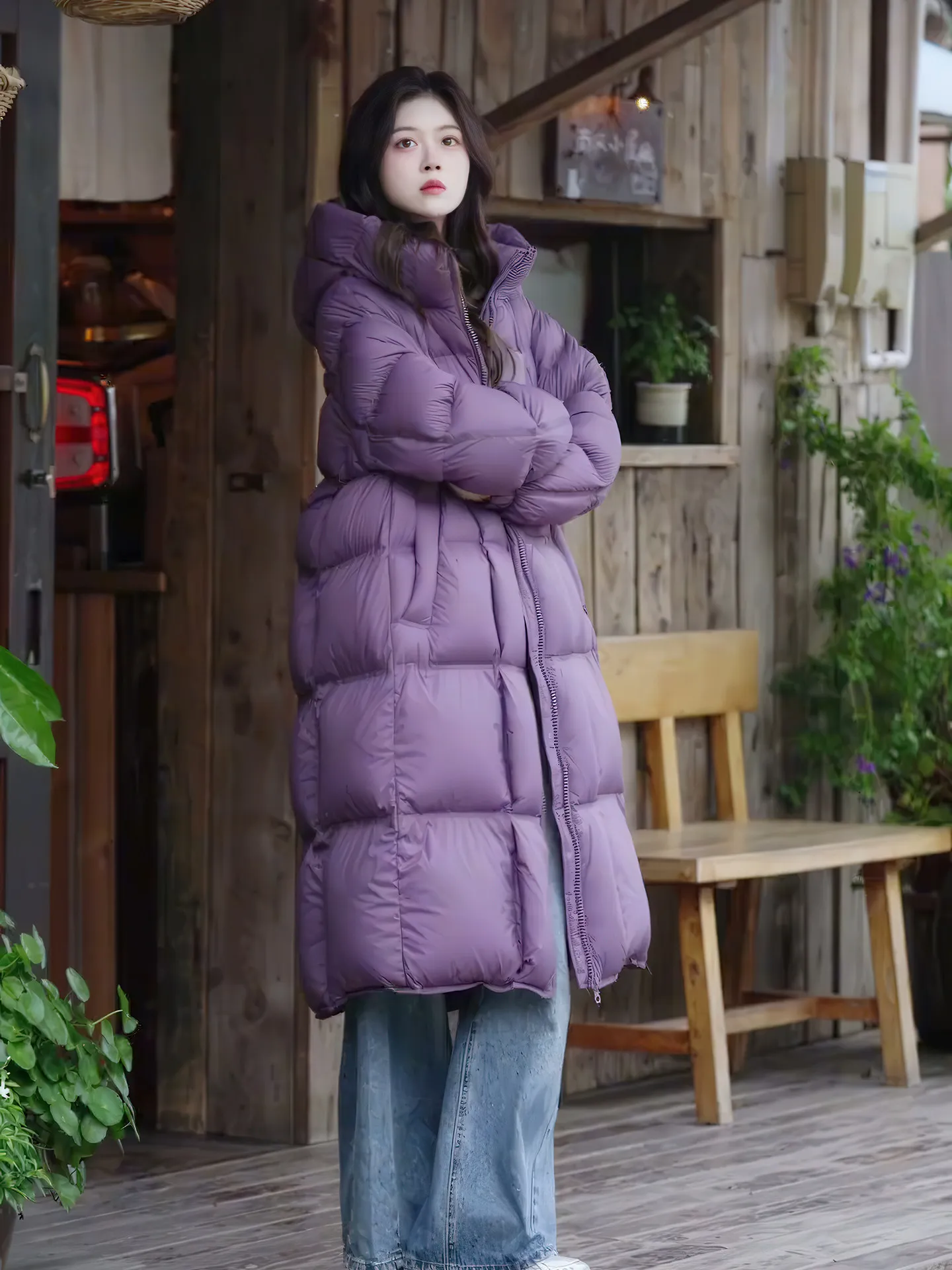 

Уникальная супермодная женская пуховая куртка средней длины с капюшоном, зима 2026, новая, свободная, теплая верхняя одежда в корейском стиле