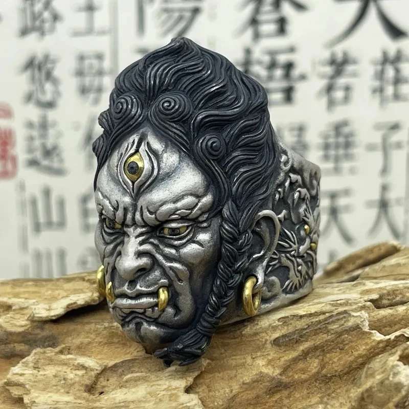 Ethnic Style Individualistic Domineering~Three Eyes Buddhist Monk Mingwang Men Ring Fashion Trend Ring High Grade Retro Jewelry