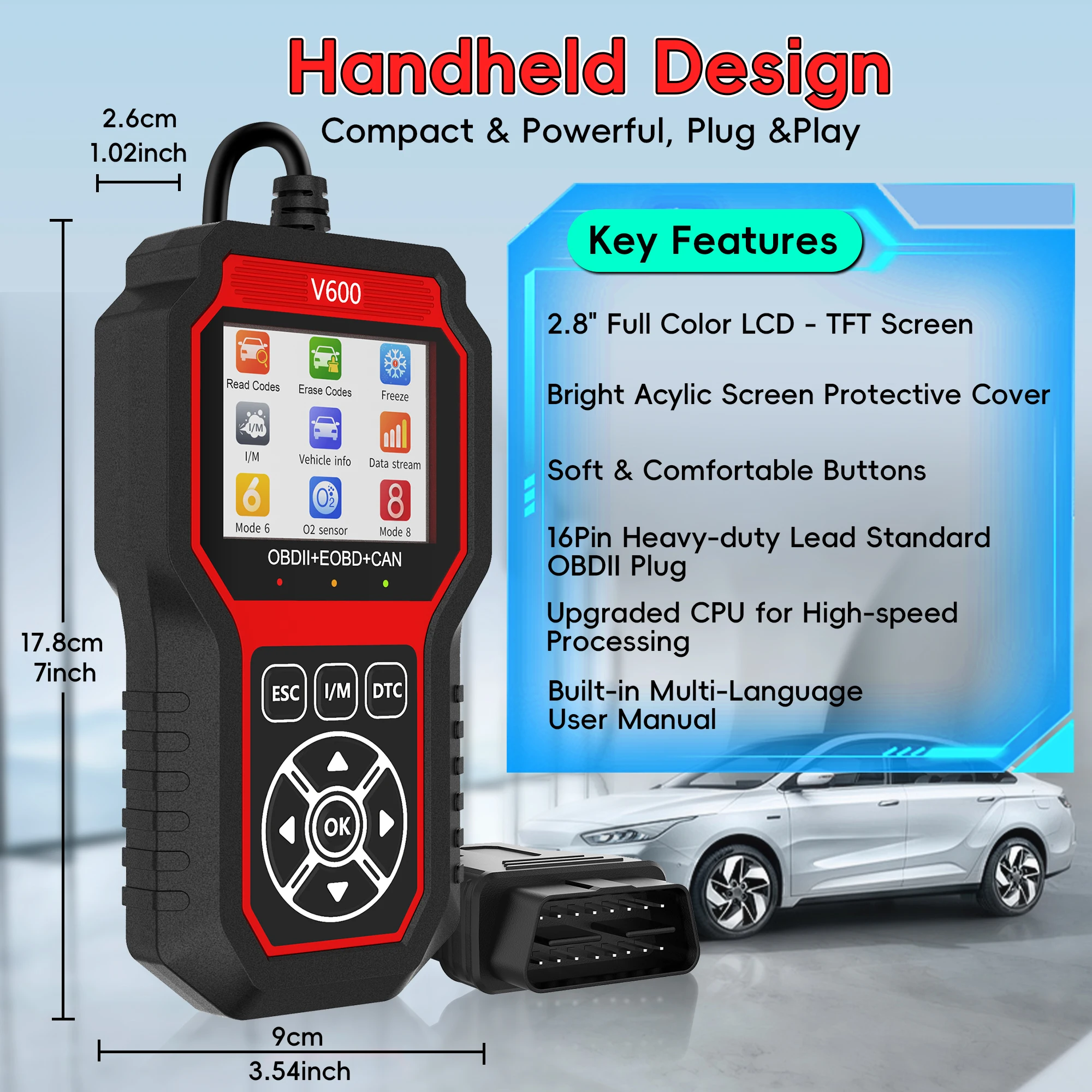 Professional OBD2 Scanner Diagnostic Tool, Enhanced  Check Engine Code Reader With Reset Smog Check, Clear Code, Live Data
