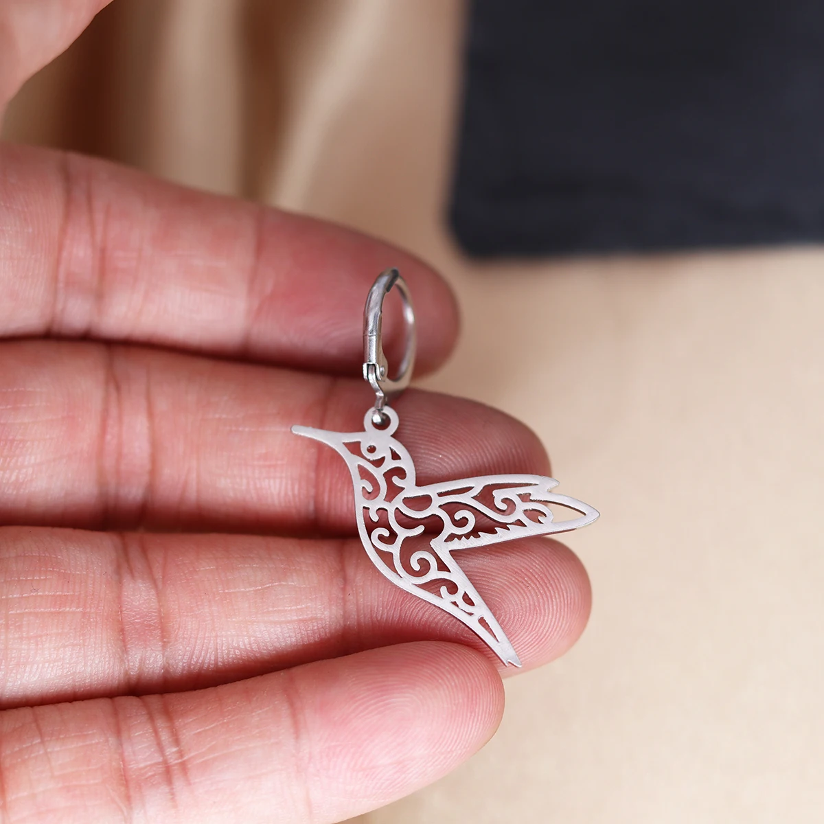 CHENGXUN Hollow Flying Bird Earrings Animal Pendant Hoop Earring Simple Jewelry Birthday Party Gifts for Women Men