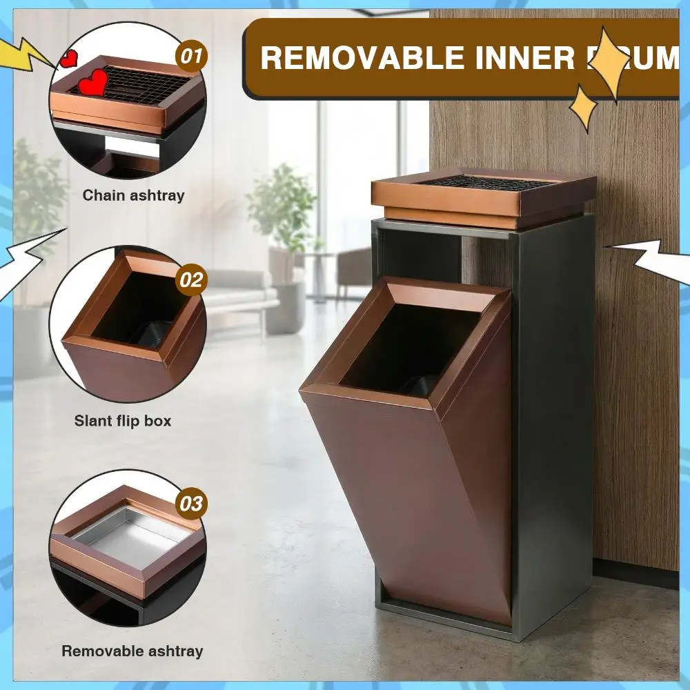 

16L Stainless Steel Trash Bin with Ashtray/Lid with Removable Inner Bucket 29.53x11.02x11.02in for Park Garden Public Spaces