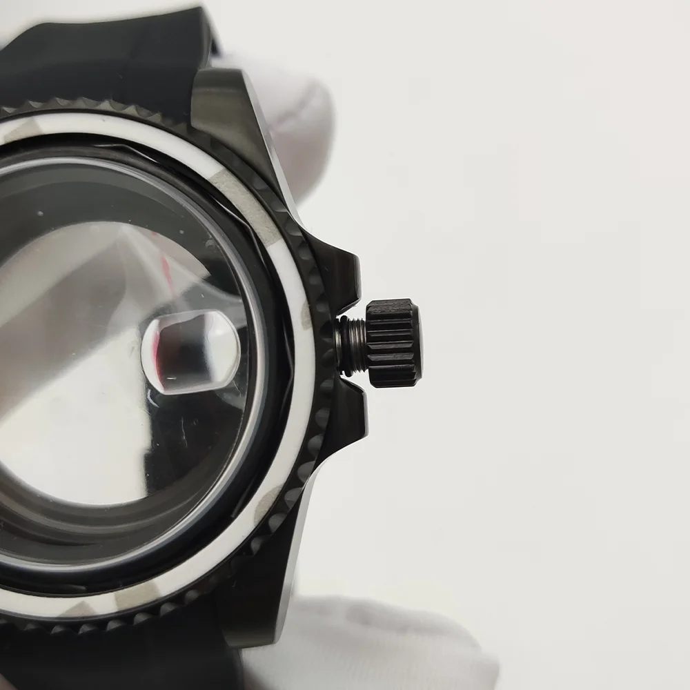 Мужские механические часы NH35 с зеркальным стеклом и увеличенным календарем и окошком, резиновый ремешок, черный цвет, аксессуары для часов