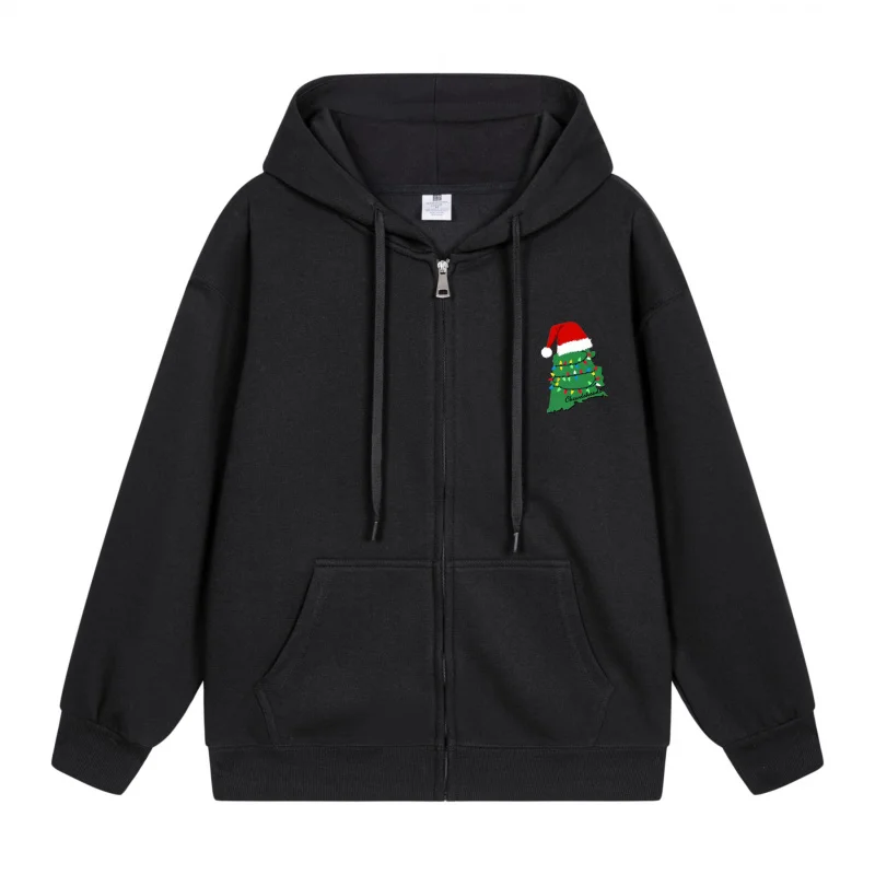 

Men's Zip-Up Hoodie Black Hoodie A Christmas Tree With A Santa Hat On Top Christmas in 2025 Festive Print
