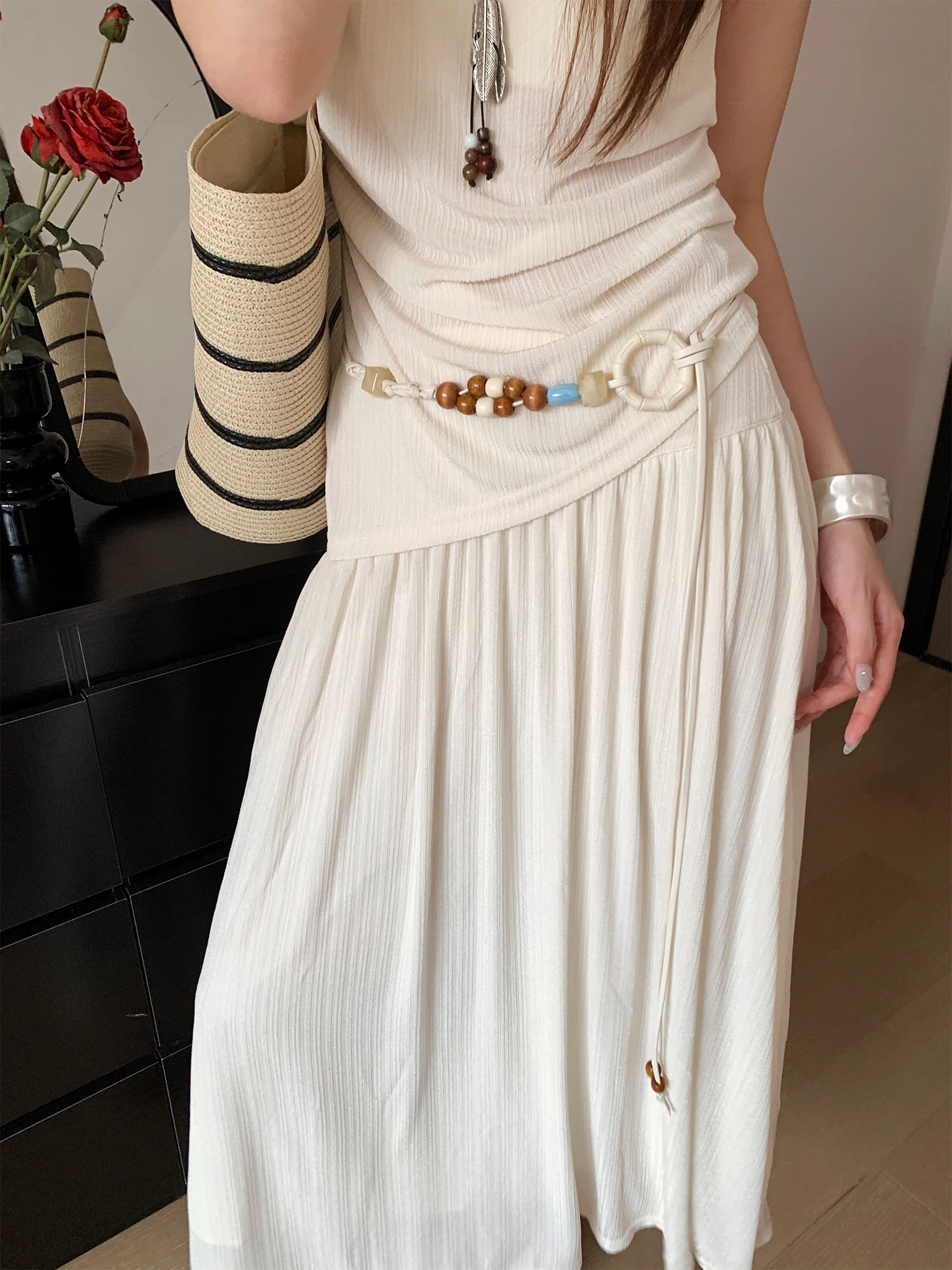 Vintage Bohemian Beaded Woven Waist Rope Women's Summer Ethnic Style Belt Matching Dress Decoration Waist Chain