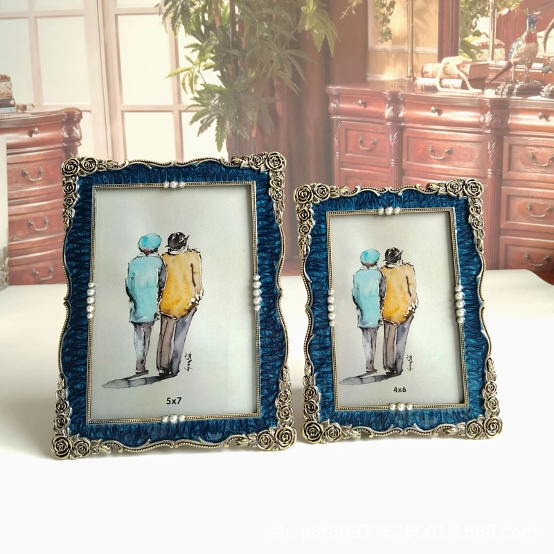 Luxury 6/7inches Bronze blue Metal Photo card holder cadre photo personnalisé  For vintage home decor AP109