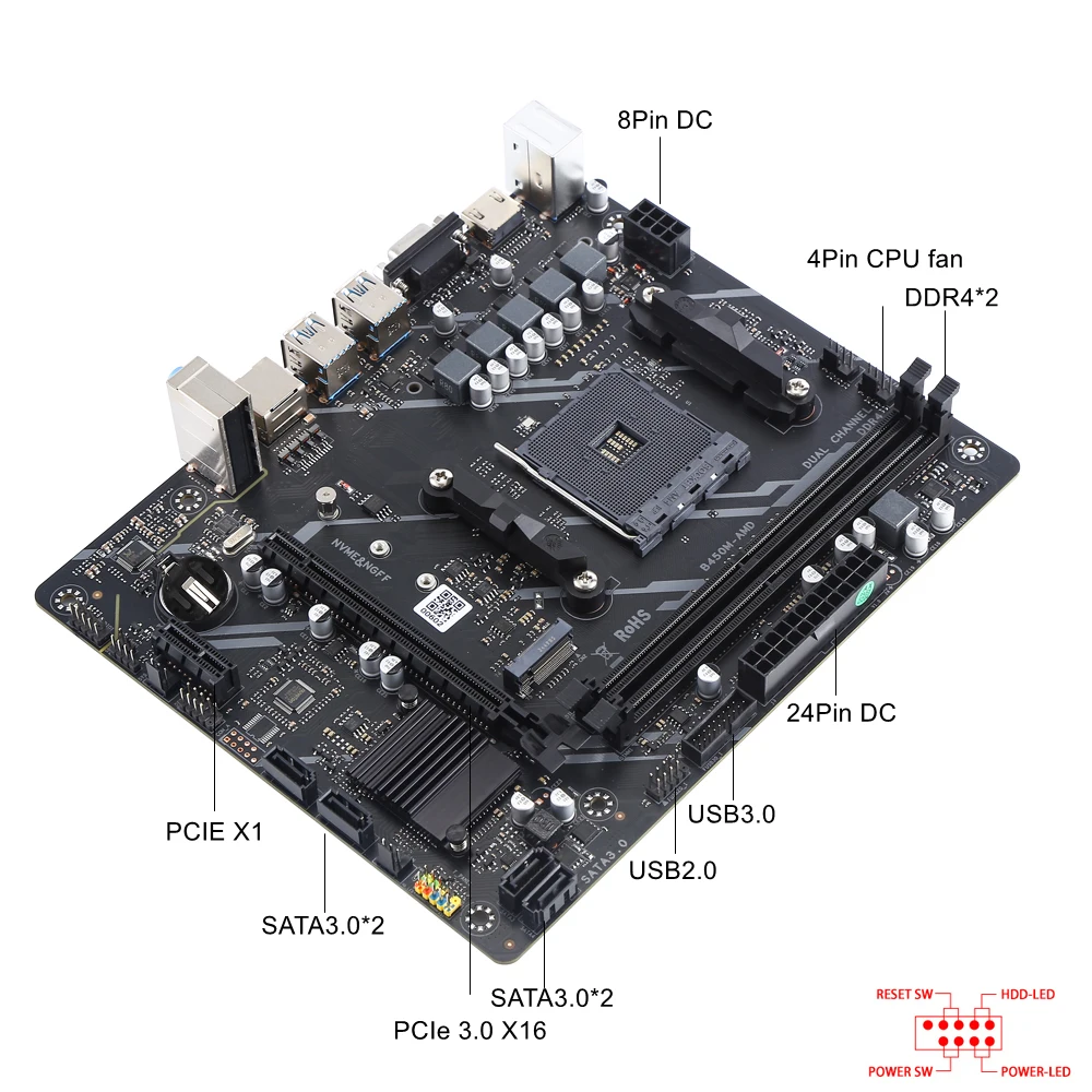 Kllisre B450 B450M 마더보드 듀얼 채널 DDR4 지원 라이젠 AM4 CPU SATAIII M.2 NVME