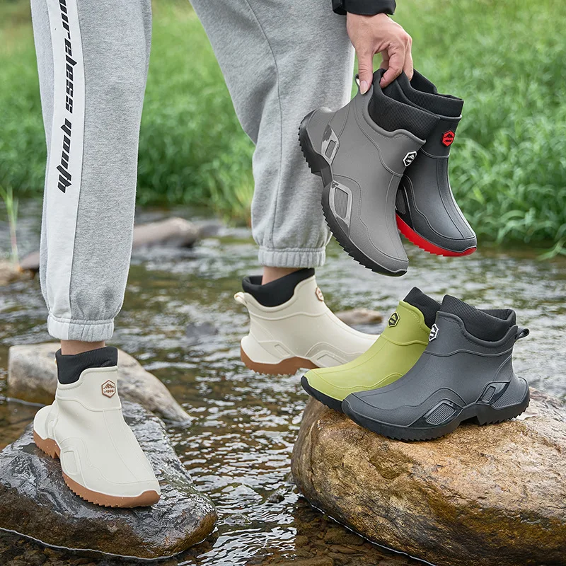 All-Match Short Couple Warm Women's Four Seasons Wear Rain Boots Non-Slip Fishing Waterproof Shoes Going out