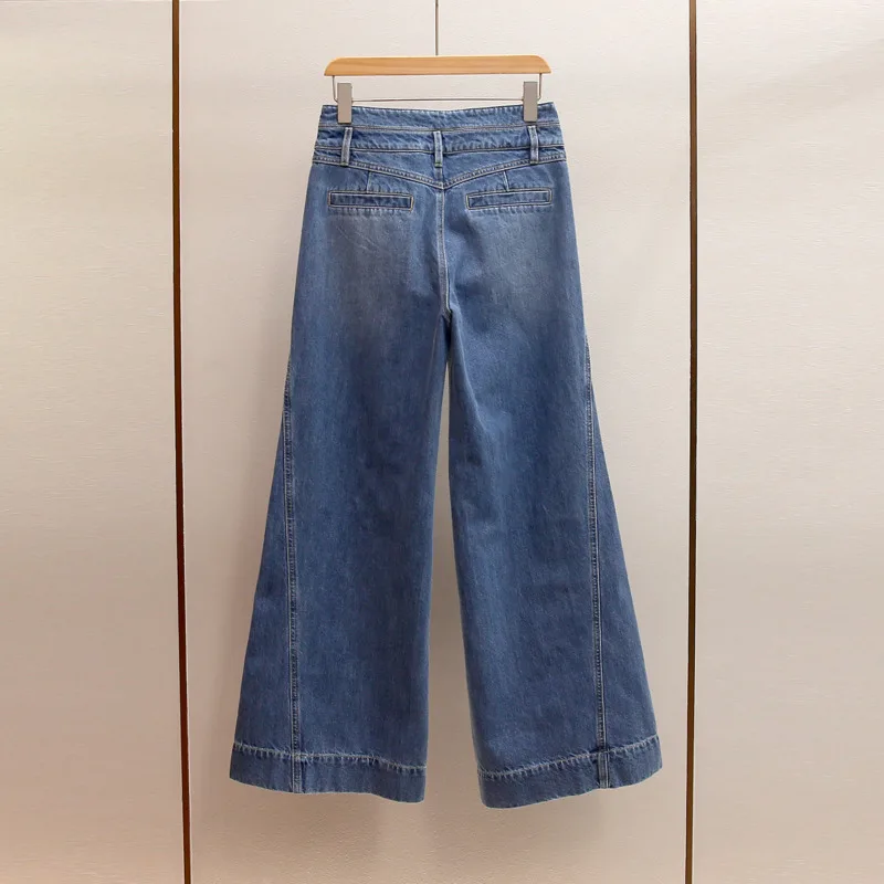 ANJY 2026 Spring Autumn New Women European High-End Fashion Beaded Elegant Straight Jeans Ins Trend Versatile Denim Pants A18344