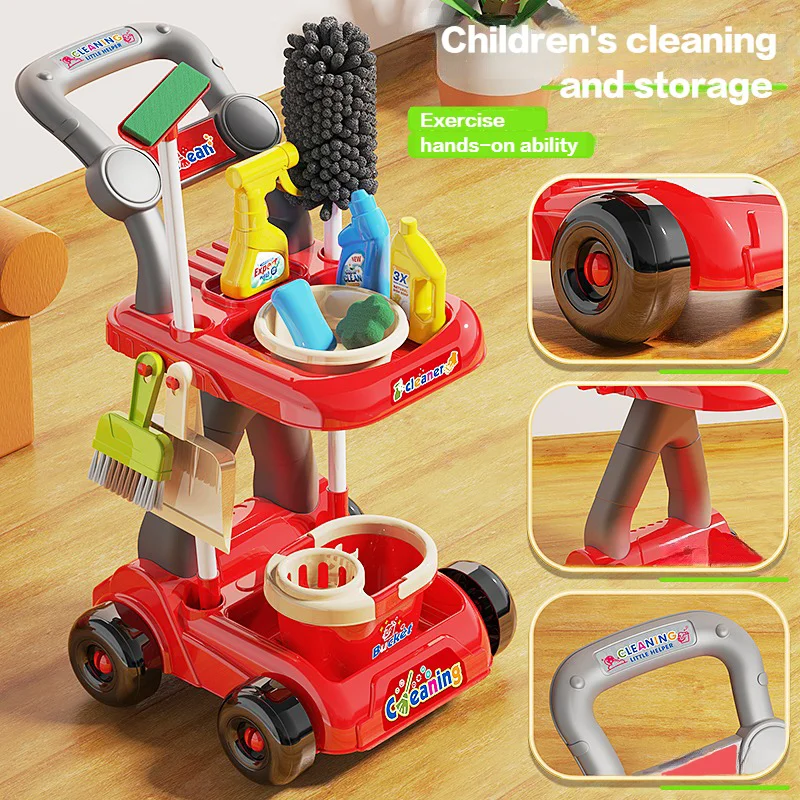 Reinigingsgereedschap voor kinderen speelhuiscombinatie simulatie elektrische stofzuiger reinigingswagen babyspeelgoed