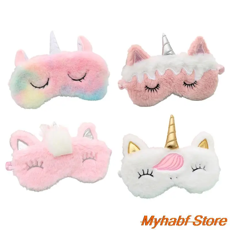 Cute Unicorn Soft Sleeping Mask Cartoon Animal Plush Eye Cover For Women Kids Home Traveling Eye Care Sleep Aid Blindfold Gifts