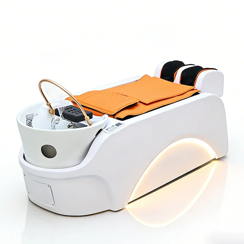 Professional Design Beauty Salon Furniture Head Therapy Massage Washing Bed Luxury Water Circulation Shampoo Bed with Steamer