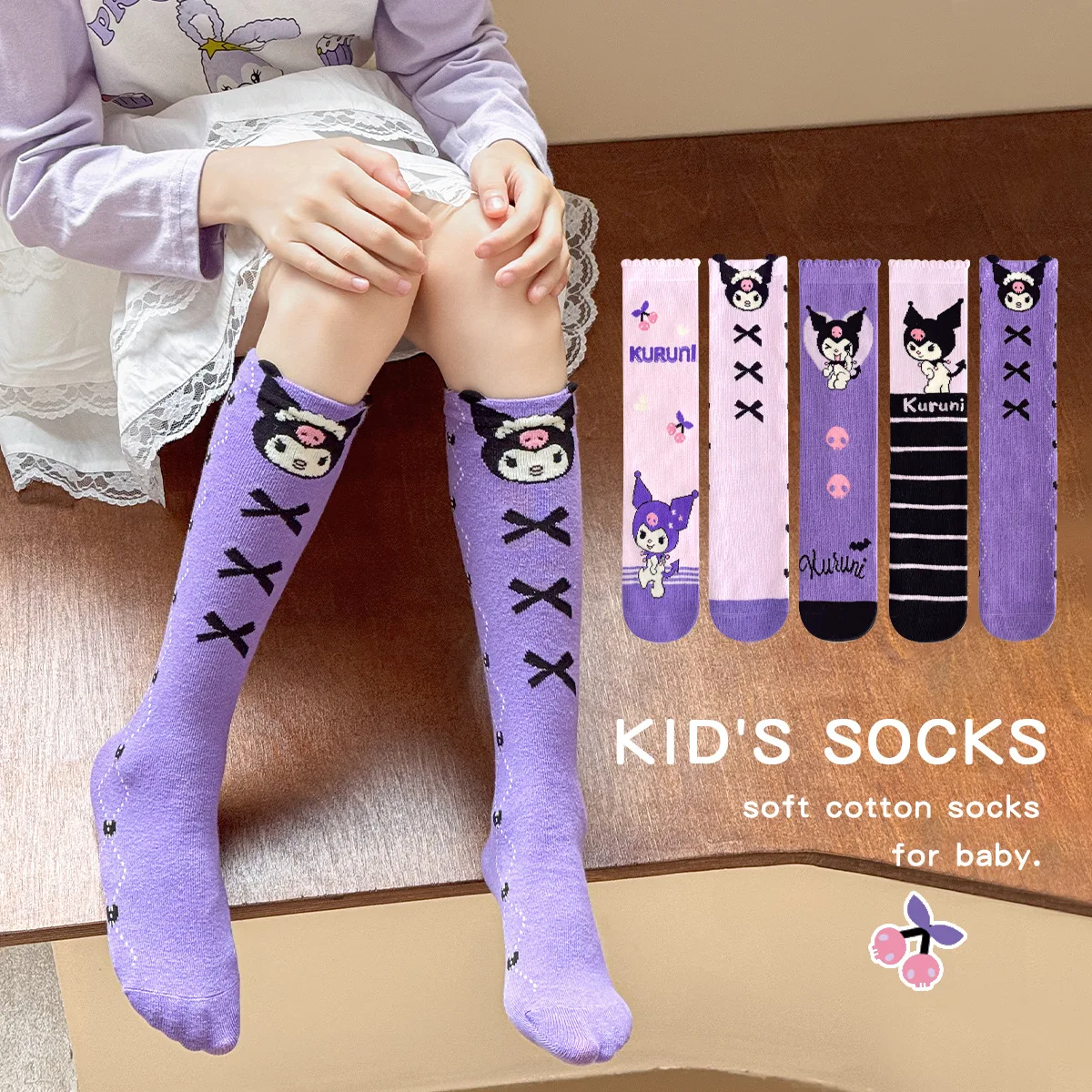 

ForKuromiKnee High Girls Socks for Kids Children Kulomi Cotton cartoon Long Tube Stitch Sock Princess Popular Tall Calf