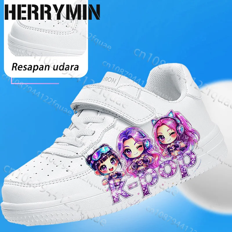 America Street Style Children White Flat Sneakers Pop Music Girls Pattern Print Girls Lightweight Daily Casual Footwear Gift