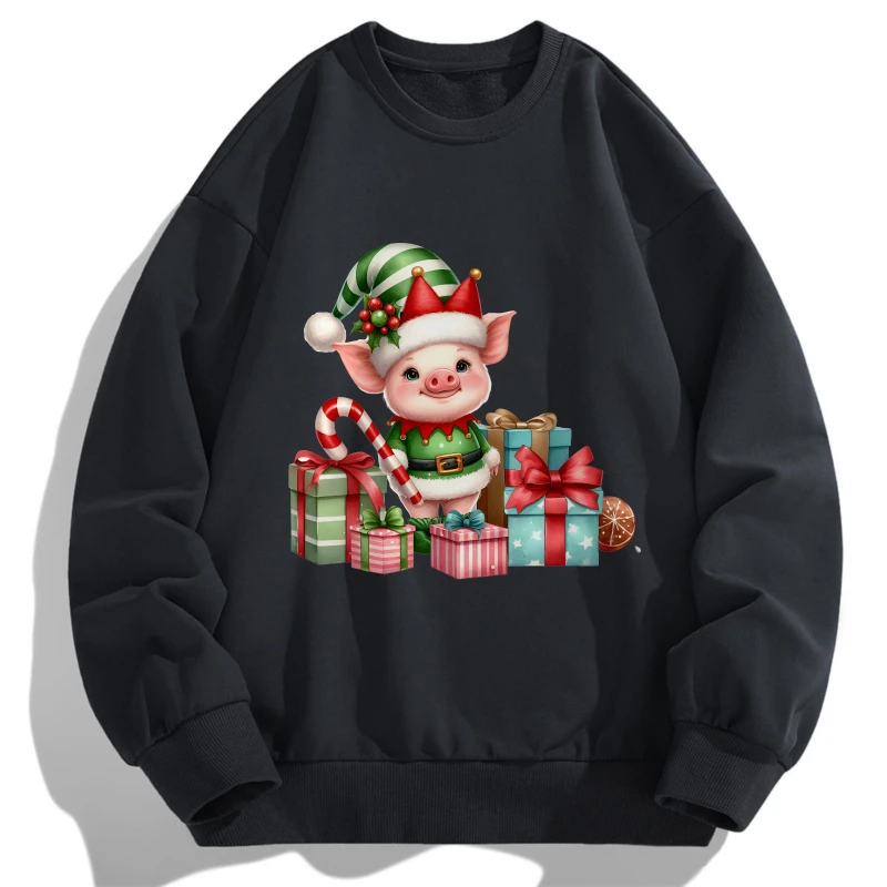 

2025 Little pig pride Graffiti print top Casual Long Sleeve Cotton TShirt For Men Spring And Autumn Christmas Fashion Man clothe
