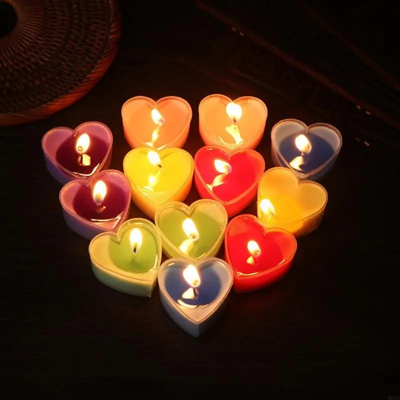 R66a 9pcs شكل قلب شكل عيد الميلاد وقت الحرق الطويل الوقت بشكل مثالي لحفلات العطلات والزينة الدافئة