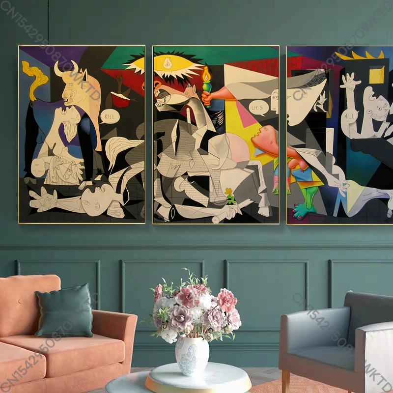 3PCS Guernica Picasso Painting Aesthetic Nordic Modern Abstract Decorative Paintings Canvas Wall Art Pictures Home Decoration