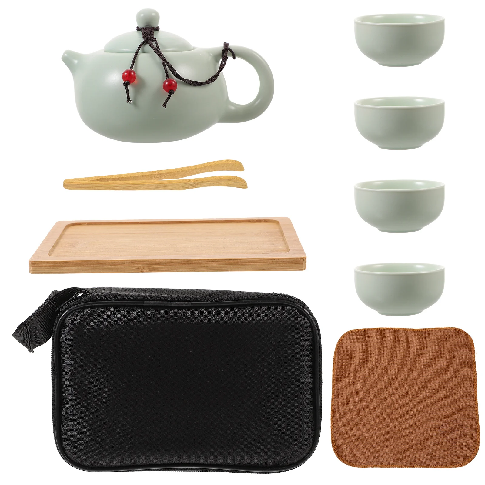 

1Set Safe Ceramic Travel Tea Set Kung Fu Kit Portable Teapot Cups Wooden Tray Tea Cup Set Travel Teapot Teacup Kit