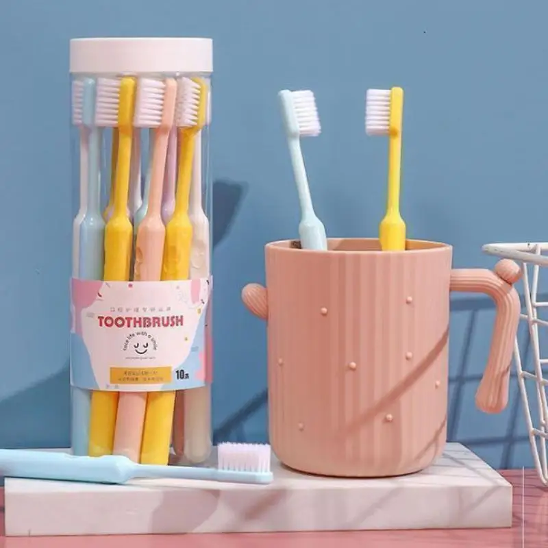 10Pcs Candy Color Toothbrush Simple And Fashionable Family Travel Women Men Soft Fur Japanese Toothbrush.~