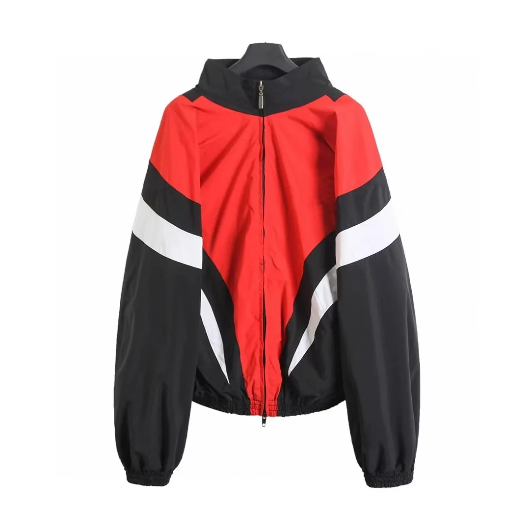 

Niche Original Independent Cleanfit Red and Blue Patchwork Letter Sports Casual Jacket for Men and Women Coat
