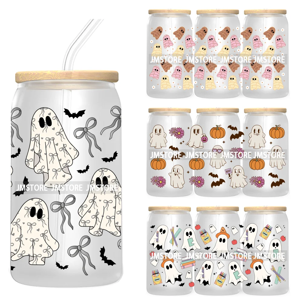 

Spooky Halloween Ghost UV DTF Sticker For 16OZ Libbey Glass Cup Can Girly Coquette Bow Wrap Transfer Stickers Custom Labels Bats