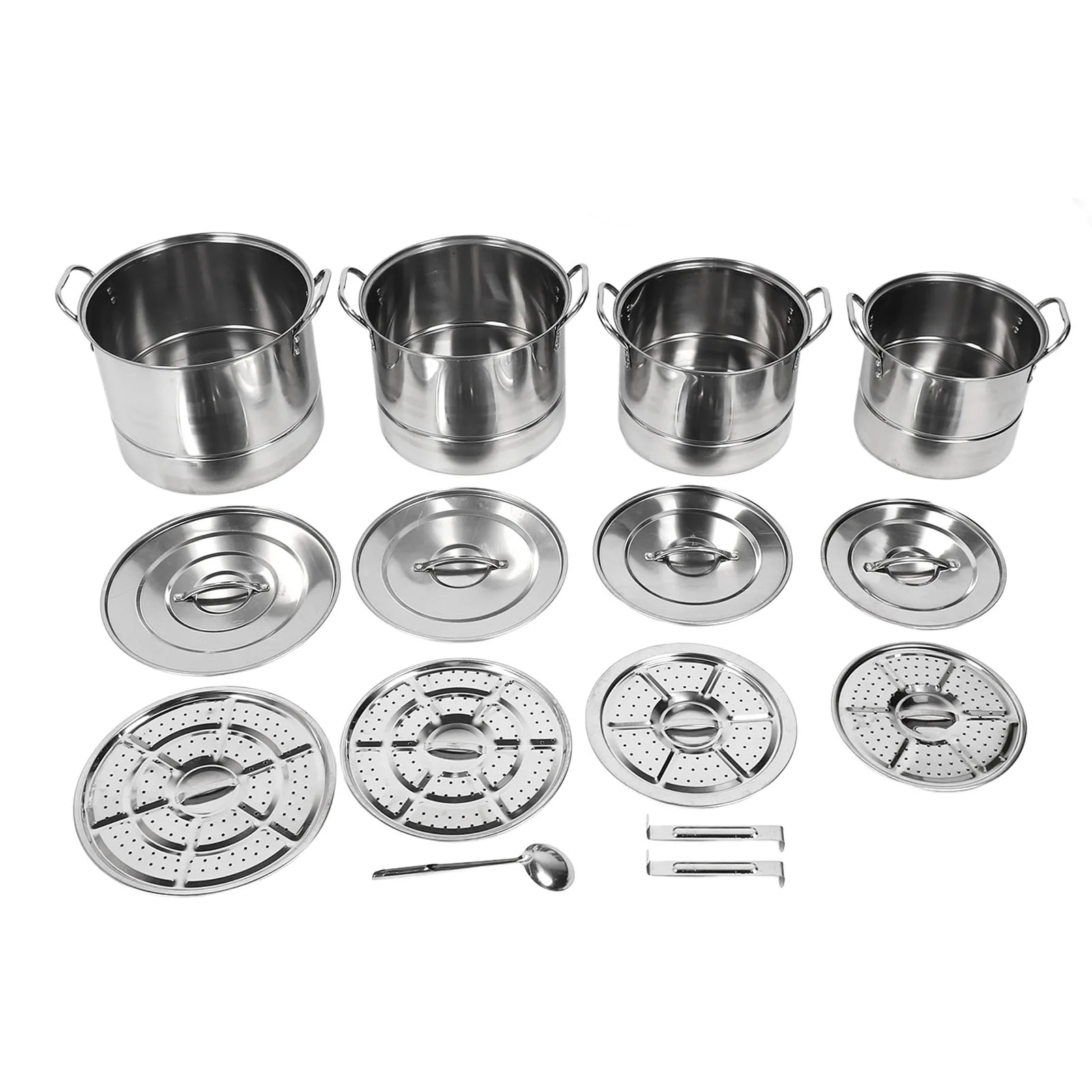 4Pcs Stockpot Set Stainless Steel Large Capacity Versatile Cooking Soup Stock Pot with Lid for Home Kitchen